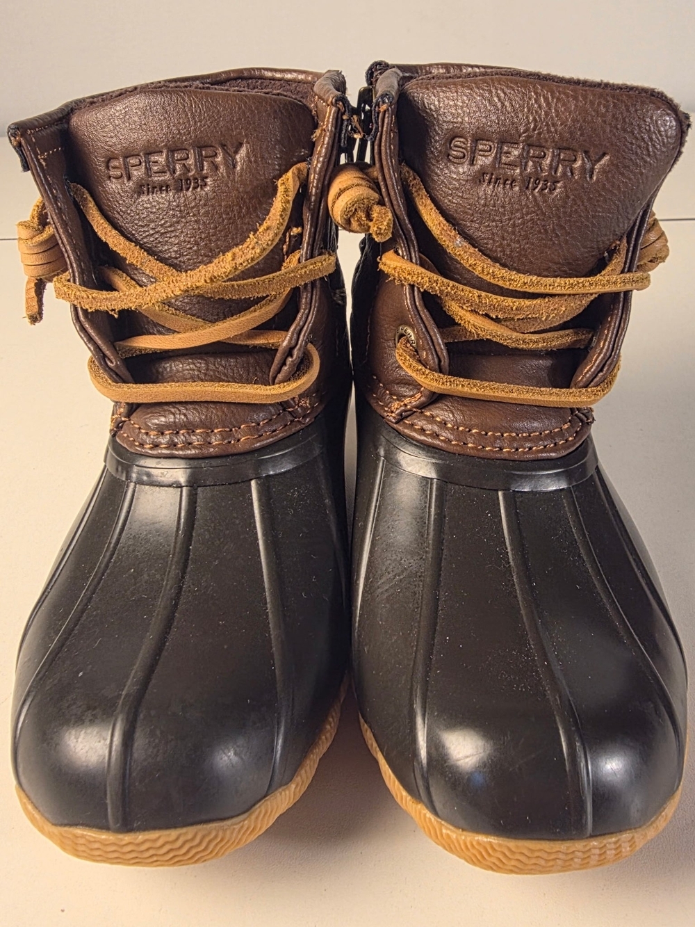 Sperry Kids Duck Boots Brown Black Waterproof Size 10M Like New